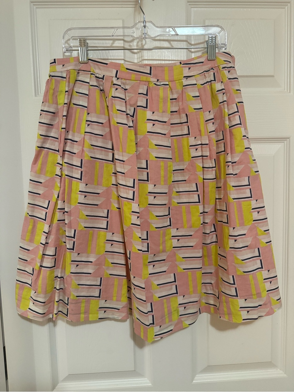 J. Crew Pink Geometric Circle Skirt with Yellow and Navy Accents